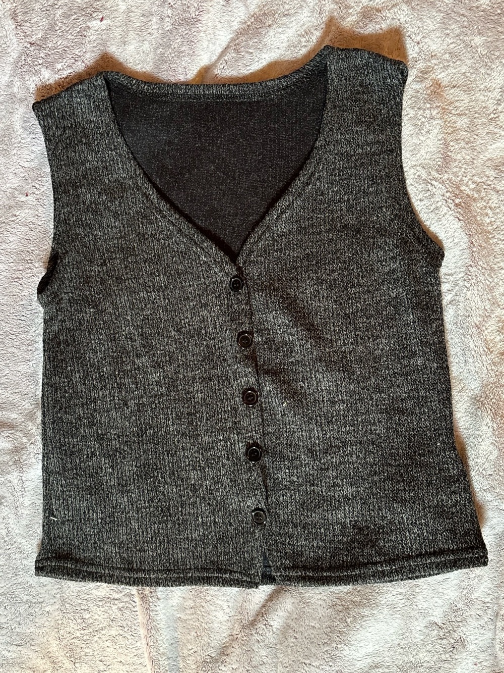 gray button front knit sweater
